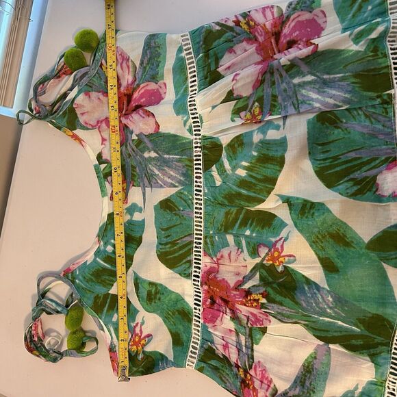 Gianni Bini Maxi Tiered Dress Tropical Floral Vacation Pom Pom Strappy - Size XS - Picture 9 of 10